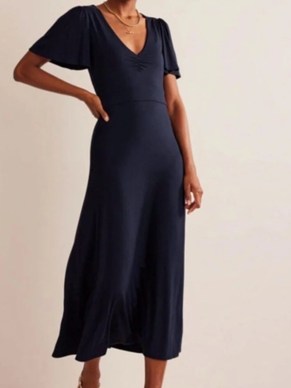 Boden V-Neck Jersey Midi Dress in 10 PETITE Navy